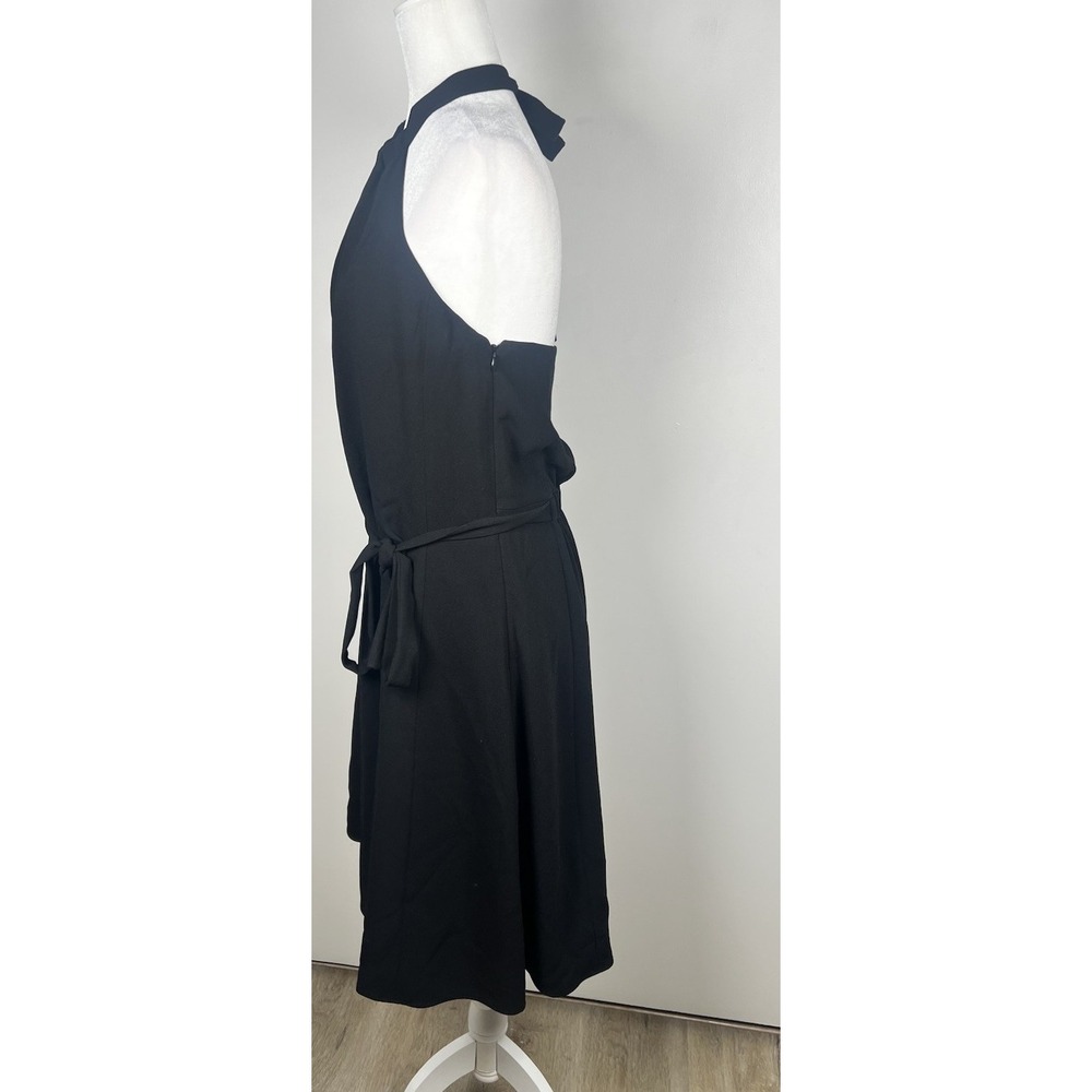 THEORY Nayline Black Elevate Crepe Halter‎ Dress Attached Tie Belt Size 10 - Picture 6 of 10